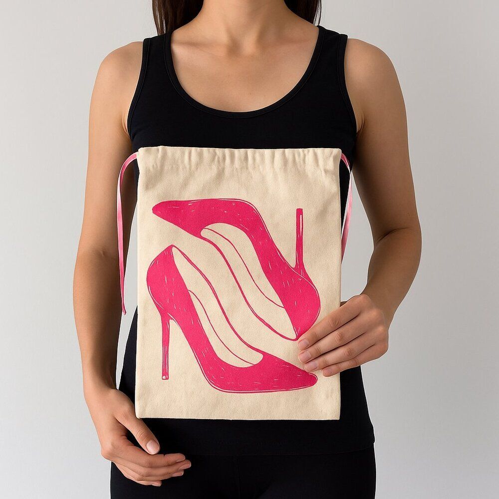 Canvas Stylish Pink Shoe Print Women's Bag